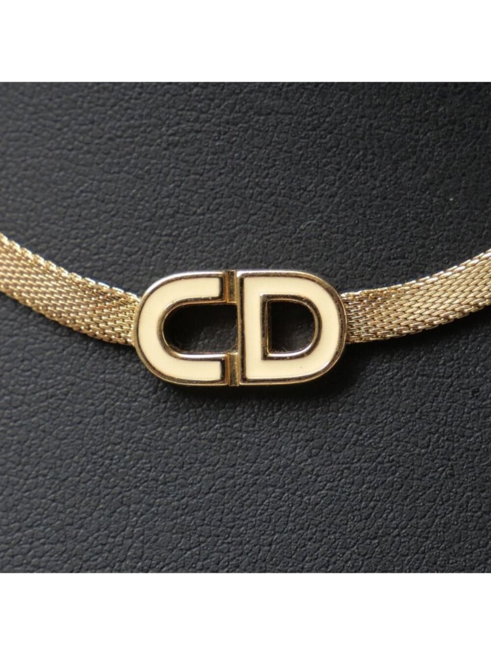 Dior Vintage Necklace CD Logo Choker Gold Cream